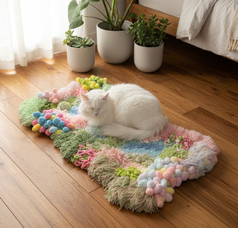Crochet moss area rug — 3D forest texture, cottagecore boho home decor, pet-friendly by Sylva Garden