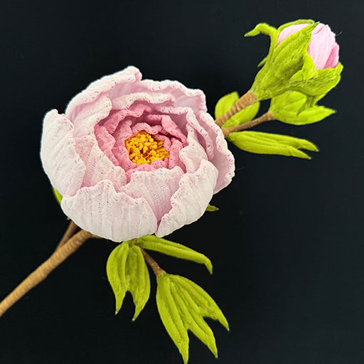 Blushing Peony pipe cleaner bouquet — side view, lush layered petals