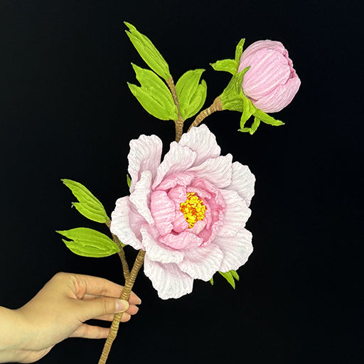 Pink pipe cleaner peony single stem — handcrafted chenille wire everlasting home decor