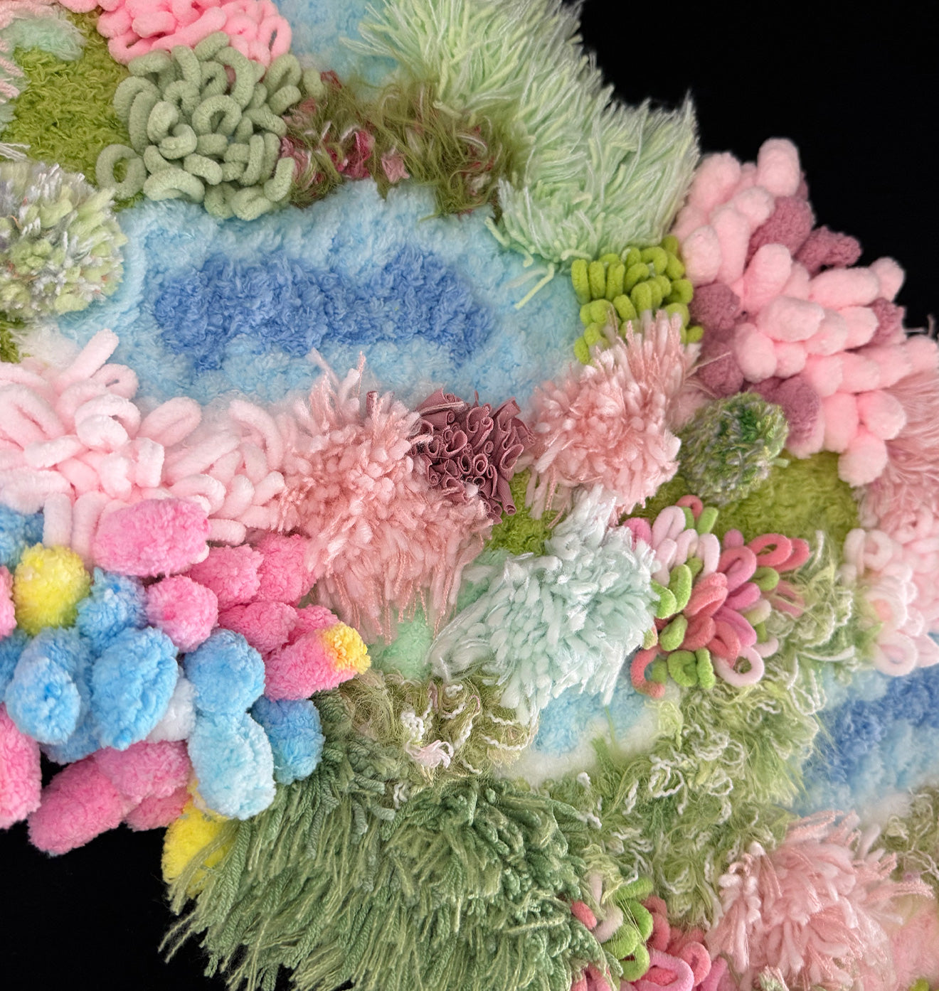 Dream River crochet moss rug — texture detail, handmade cotton yarn