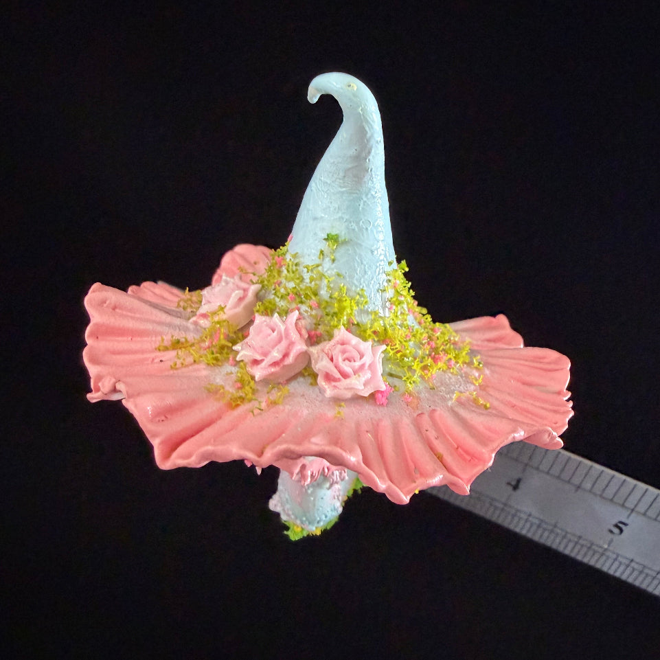 Pink and lavender blue fairy witch hat resin clay fridge magnets displayed together, both color variants – Sylva Garden
