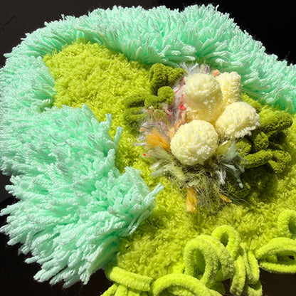 Jade Thicket crochet moss coaster — close-up texture detail