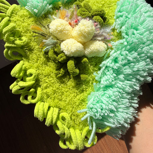 Jade Thicket crochet moss coaster — close-up texture detail, handmade cotton yarn