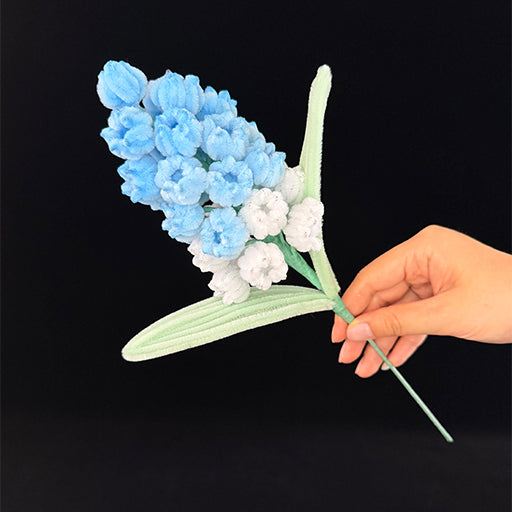 Pipe cleaner grape hyacinth — Blue pastel stem, handmade chenille wire everlasting floral decor