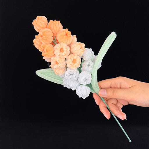 Pipe cleaner grape hyacinth — Coral pastel stem, handmade chenille wire everlasting floral decor