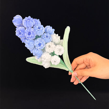 Pipe cleaner grape hyacinth — Lilac pastel stem, handmade chenille wire everlasting floral decor